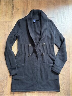 GAP Black Shawl-Collar Double-Breasted Cardigan